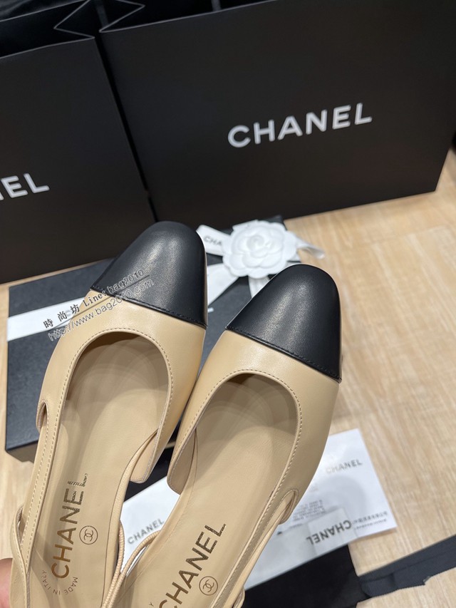 Chanel專櫃經典款女士涼鞋 香奈兒時尚sling back涼鞋平跟鞋6.5cm中跟鞋 dx2556